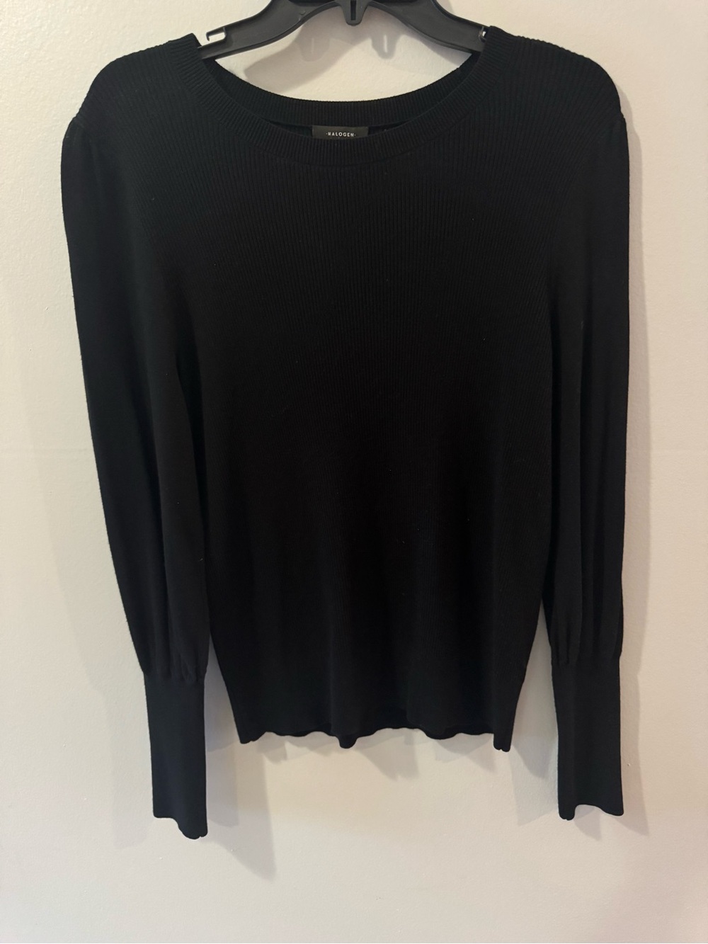 Halogen Black Ribbed Long-Sleeve Crewneck Top